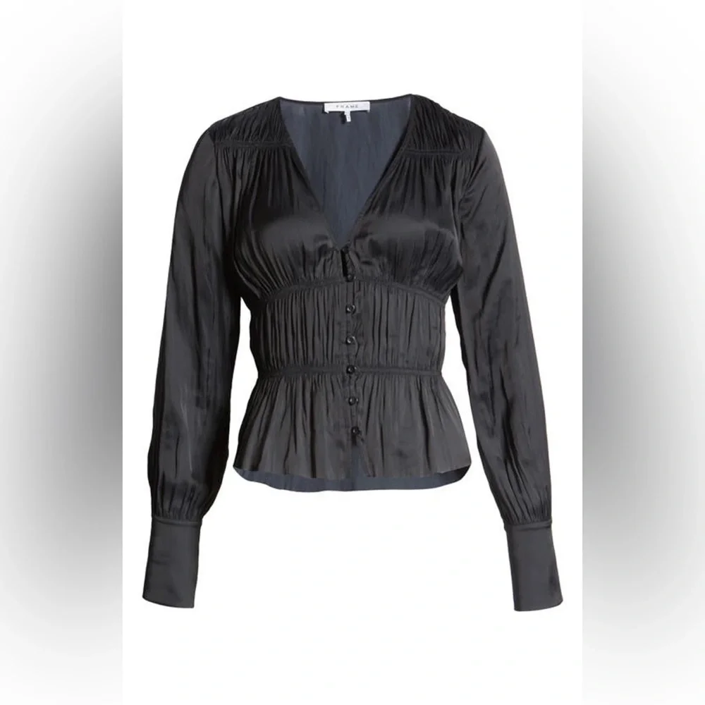 Frame Shirred Silky Top Black Size XS - Picture 5 of 5